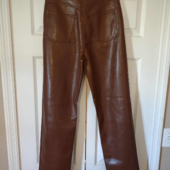 NWT Wilfred Melina Faux Leather Brown High Rise Straight Leg Pants Size 4 $148. - Picture 5 of 7